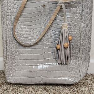 Elizabeth and James Light Gray Croc-Embossed Tote